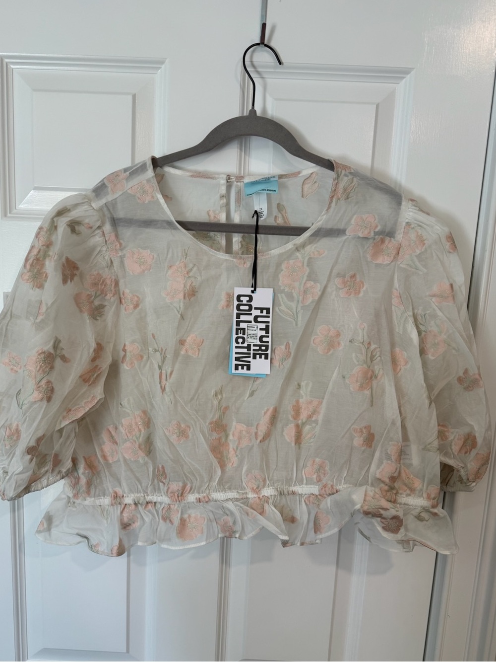 NWT Future Collective Women's Sheer Floral Puff-Sleeve Top (2X)